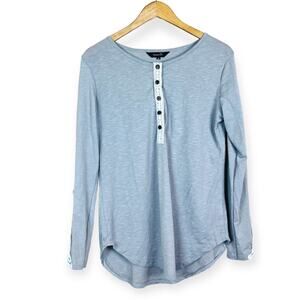 AMARYLLIS Gray Crochet Sleeve Henley Long Sleeve Shirt MEDIUM Lace Tunic